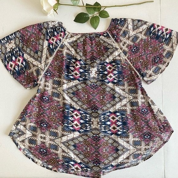 Forever 21 Boho Womens Top size Medium Fit Flare Southwest - Picture 4 of 11